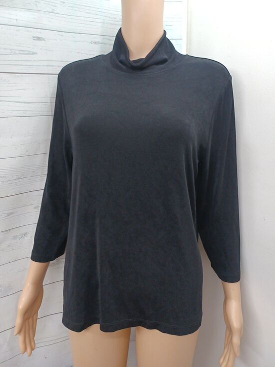 Chico's Tops - Chicos Travelers Black Slinky Knit 3/4 Sleeve Turtleneck Sz 2 (US LG/12)